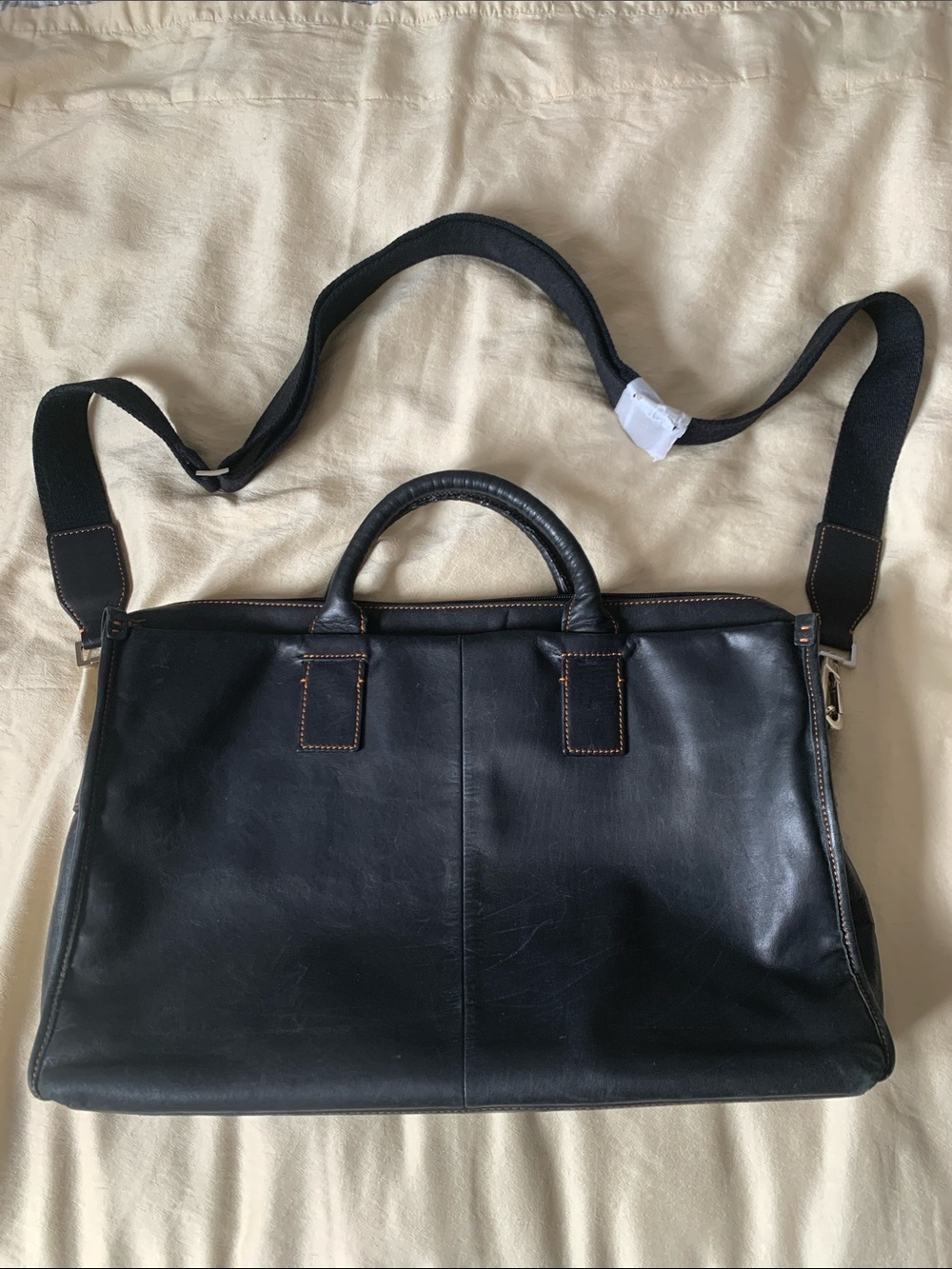 Soprano Men's Black Leather Laptop Briefcase with Removable Shoulder Strap